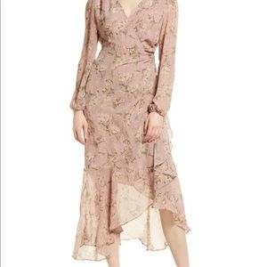 Floral Surplice Long Sleeve Midi Dress Size L